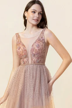 Vestido de Festa Tule Rosa Sem Mangas