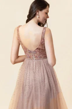Vestido de Festa Tule Rosa Sem Mangas