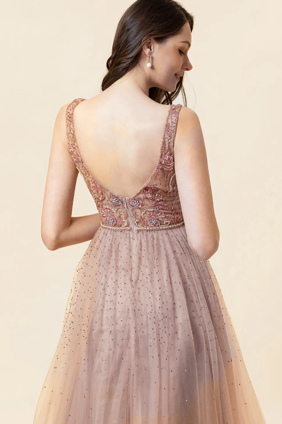 Vestido de Festa Tule Rosa Sem Mangas