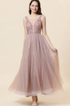 Vestido de Festa Tule Rosa Sem Mangas