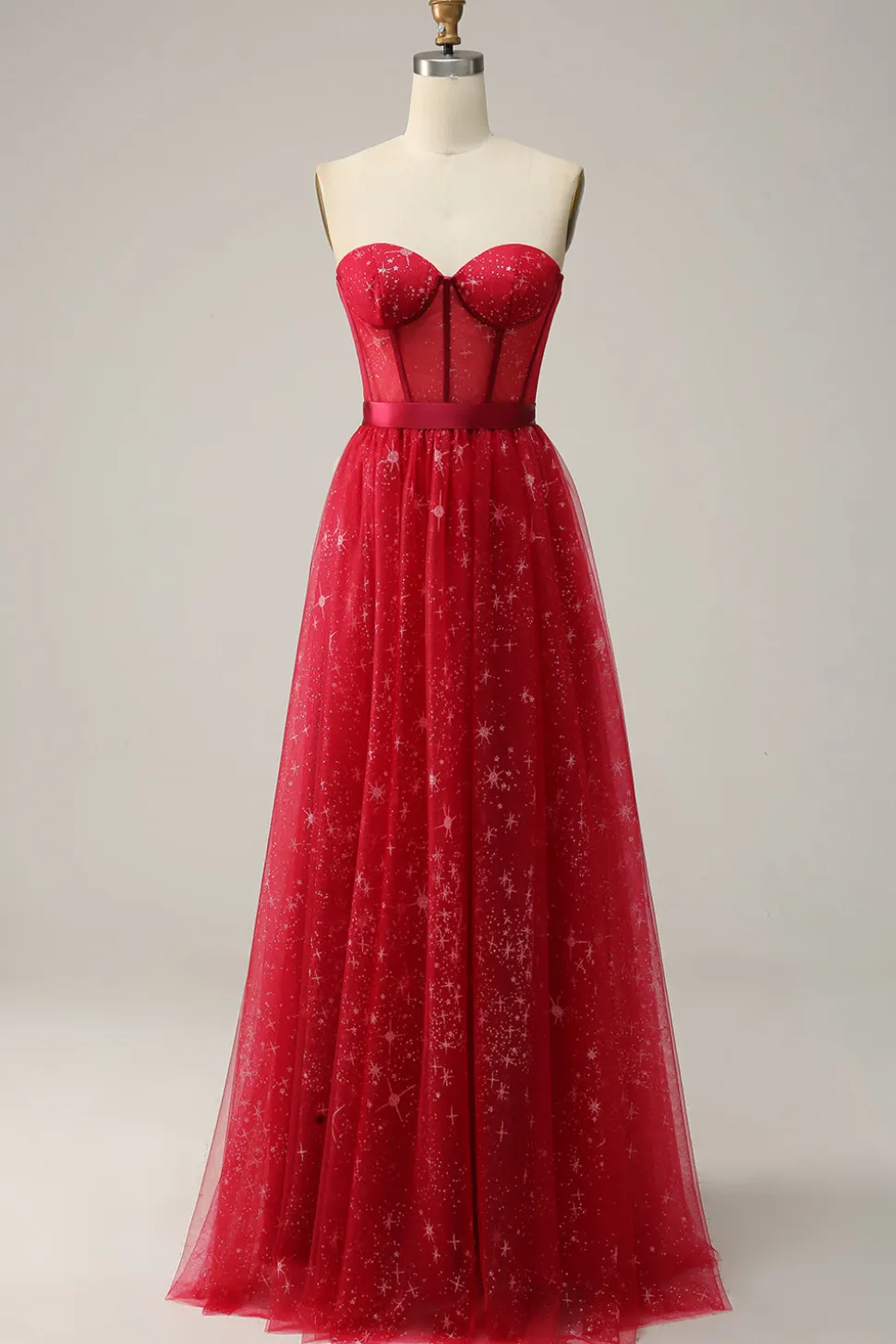 Vestido de Festa Tulle Sem Alças Vermelho