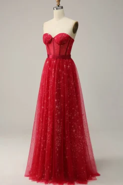 Vestido de Festa Tulle Sem Alças Vermelho