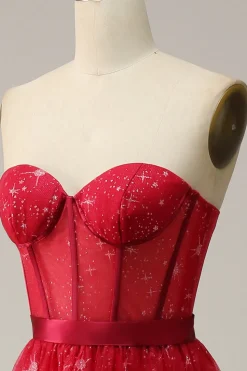 Vestido de Festa Tulle Sem Alças Vermelho