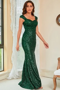 Vestido de Festa Verde Escuro Lantejoulas