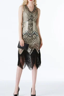 Vestido de Flapper da franja do brilho do ouro 1920