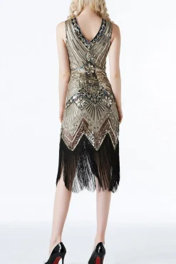Vestido de Flapper da franja do brilho do ouro 1920