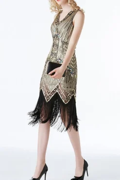 Vestido de Flapper da franja do brilho do ouro 1920