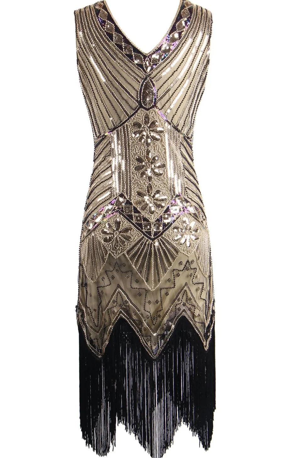 Vestido de Flapper da franja do brilho do ouro 1920