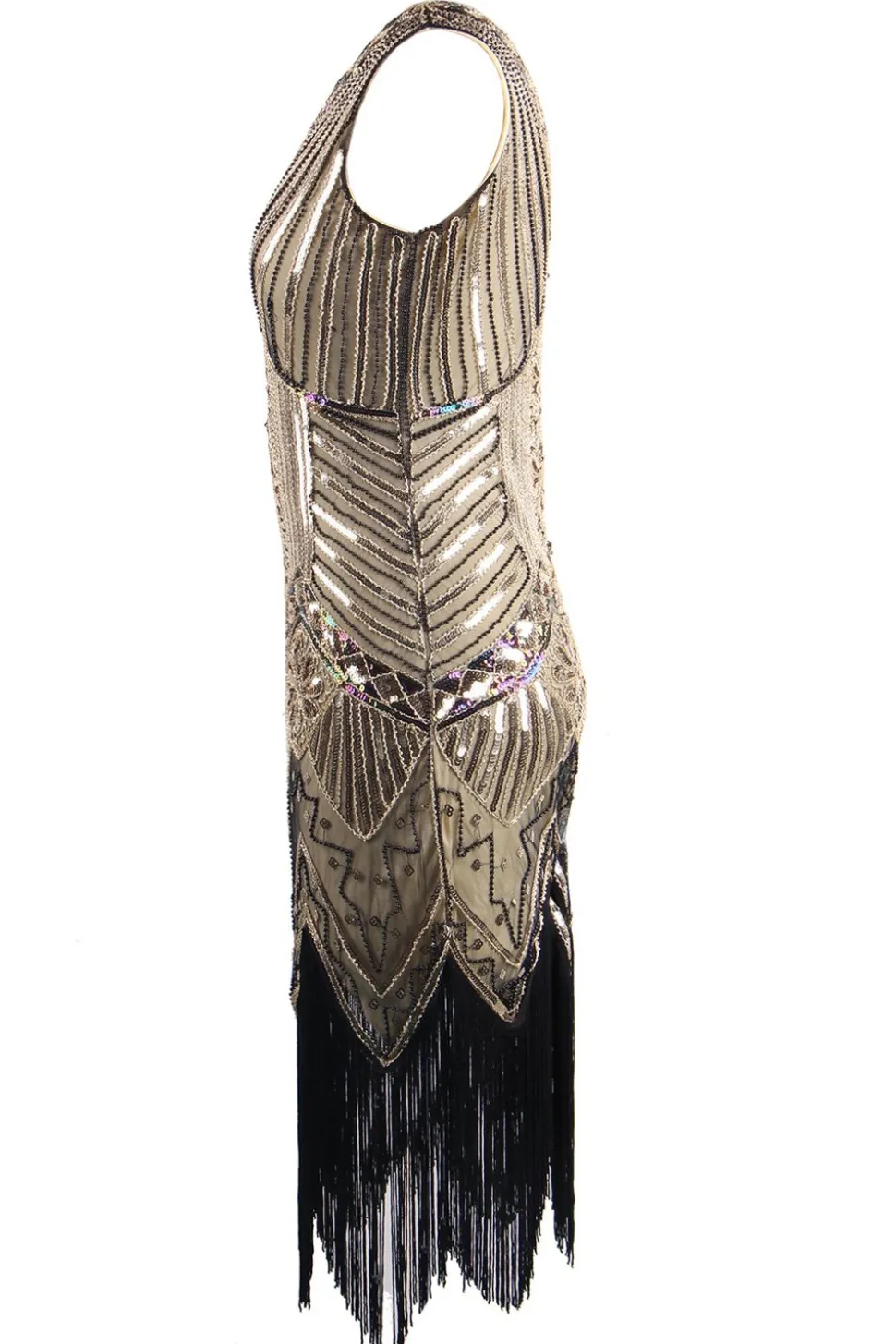 Vestido de Flapper da franja do brilho do ouro 1920