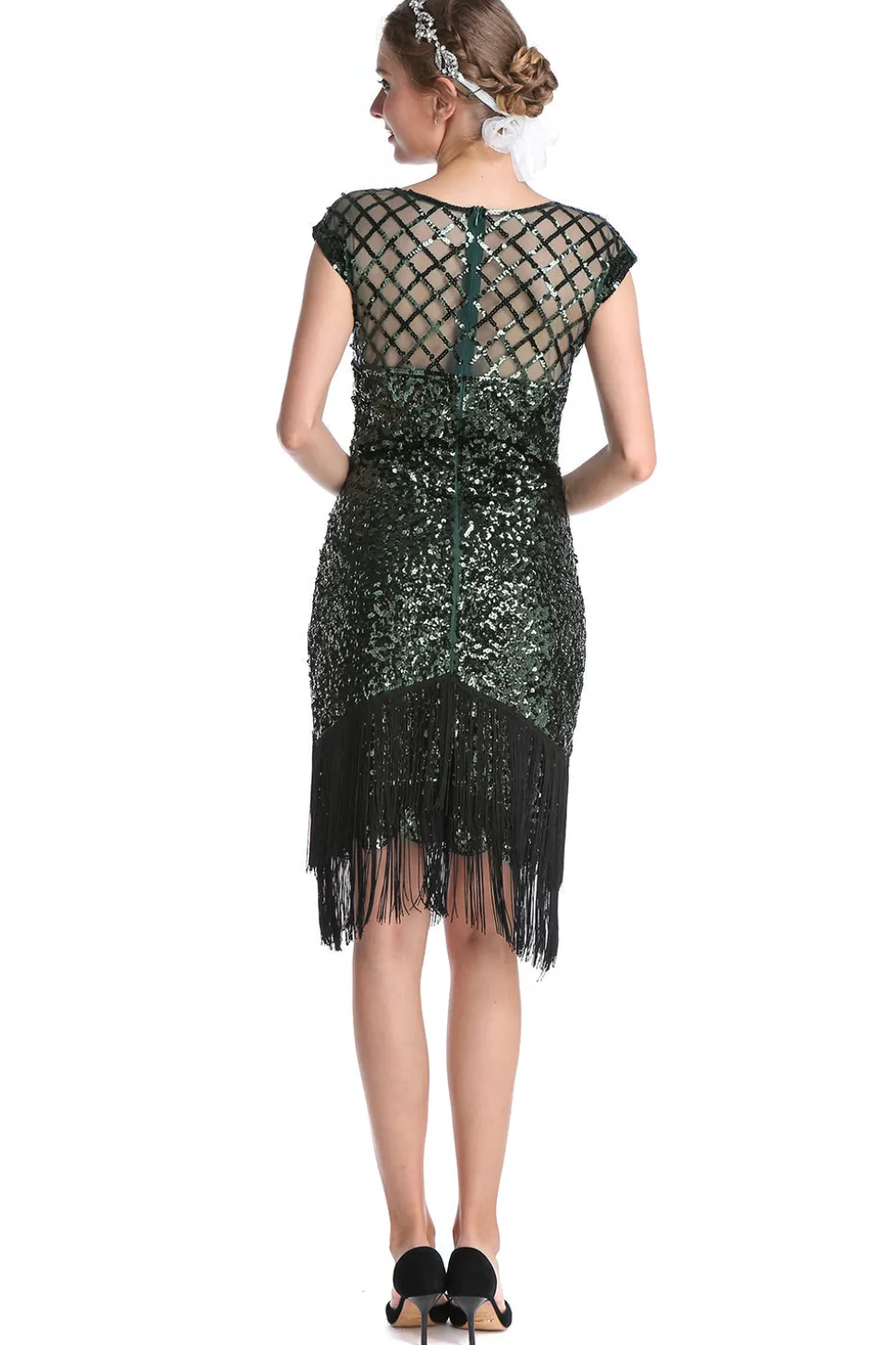Vestido de flapper de lantejoulas cor-de-rosa Gatsby 1920