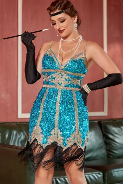 Vestido de Gatsby curto de Gatsby 1920 do Lago Azul com Franjas