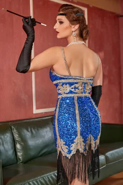 Vestido de Gatsby curto de Gatsby 1920 do Lago Azul com Franjas