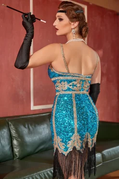 Vestido de Gatsby Gatsby 1920 azul real com franjas