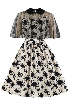 Vestido de Halloween de aranha branca com mangas curtas