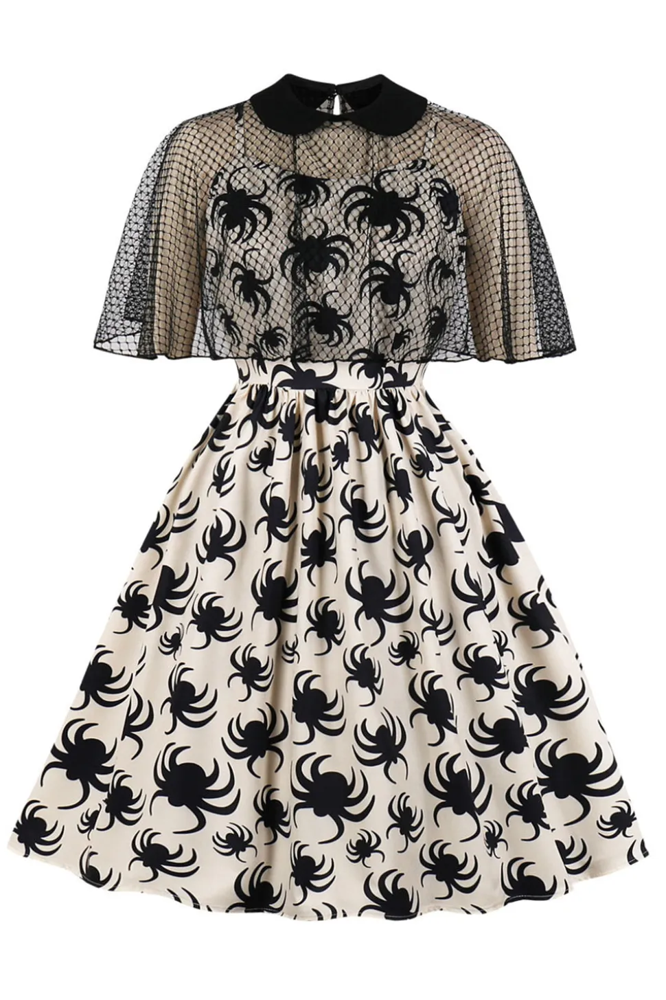 Vestido de Halloween de aranha branca com mangas curtas