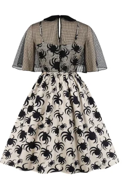 Vestido de Halloween de aranha branca com mangas curtas