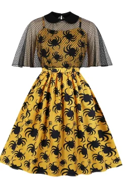 Vestido de Halloween de aranha branca com mangas curtas