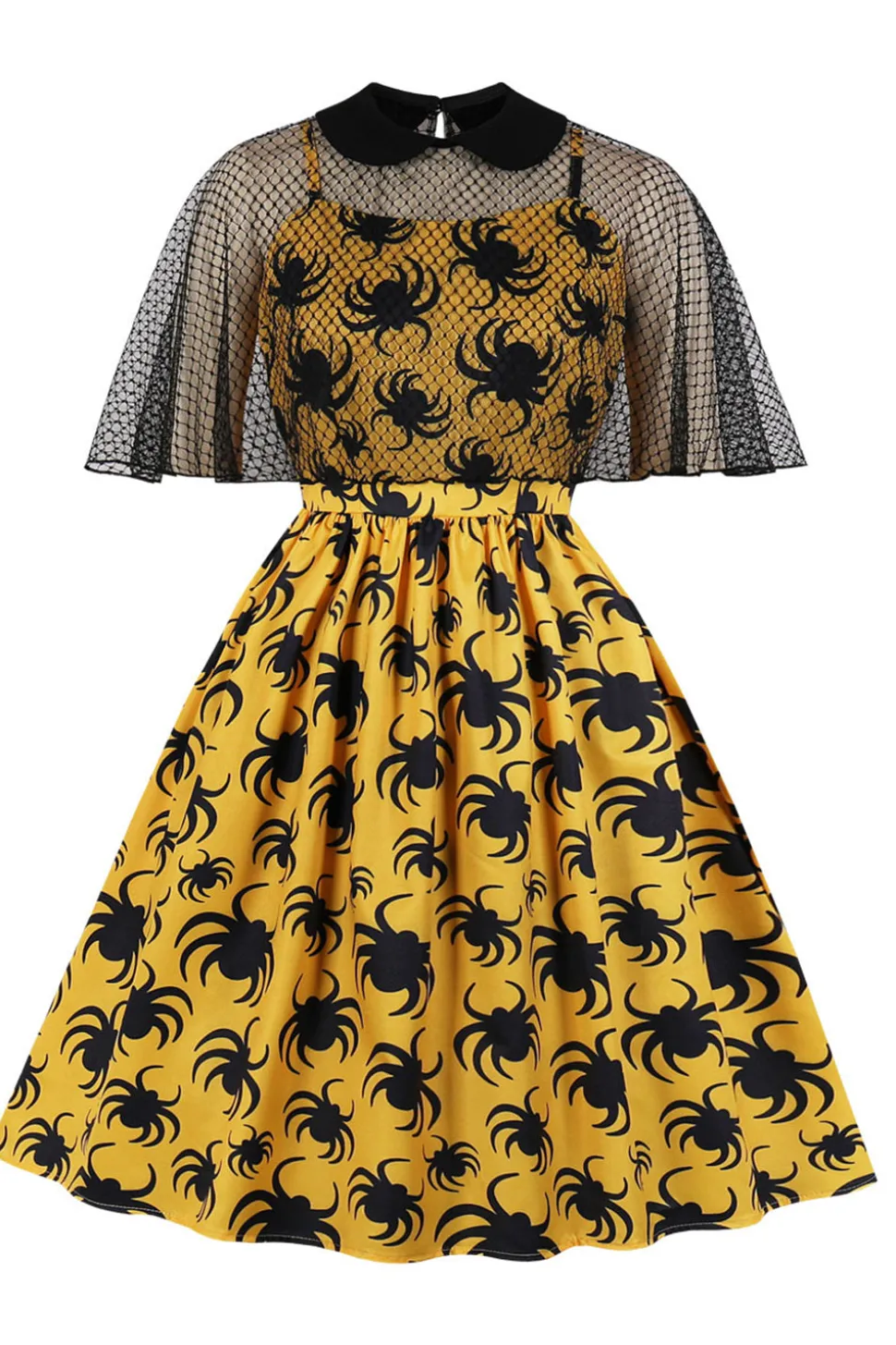 Vestido de Halloween de aranha branca com mangas curtas