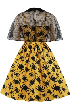 Vestido de Halloween de aranha branca com mangas curtas