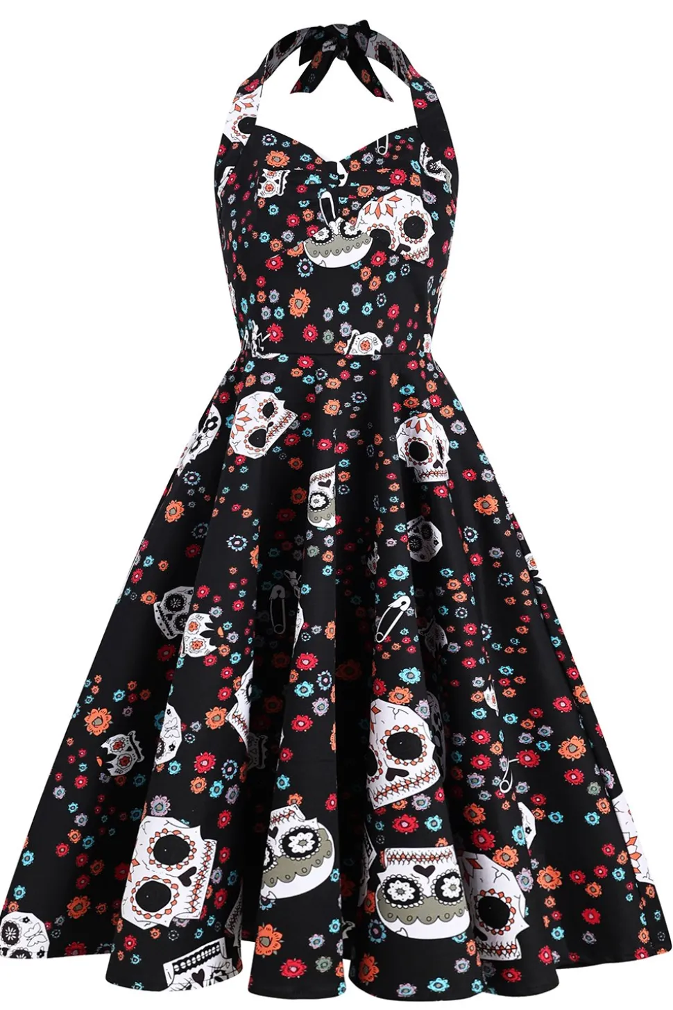 Vestido de Halloween de crânio preto