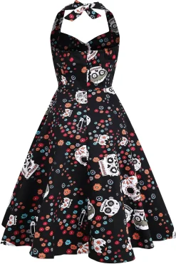 Vestido de Halloween de crânio preto