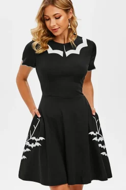 Vestido de Halloween de impressão de morcego preto