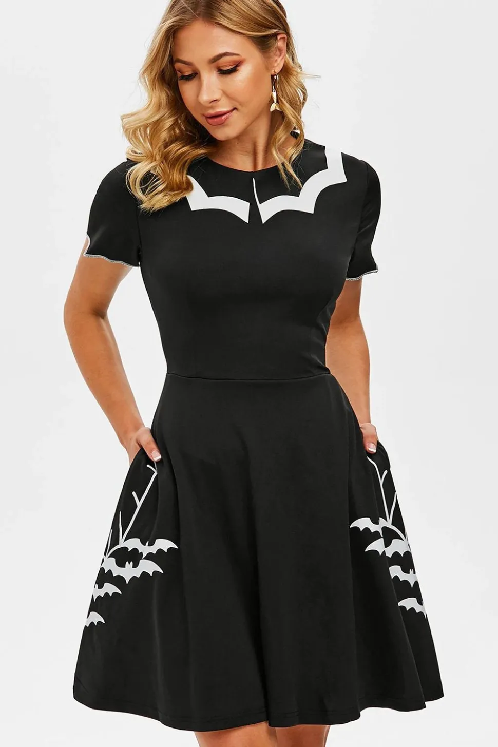 Vestido de Halloween de impressão de morcego preto