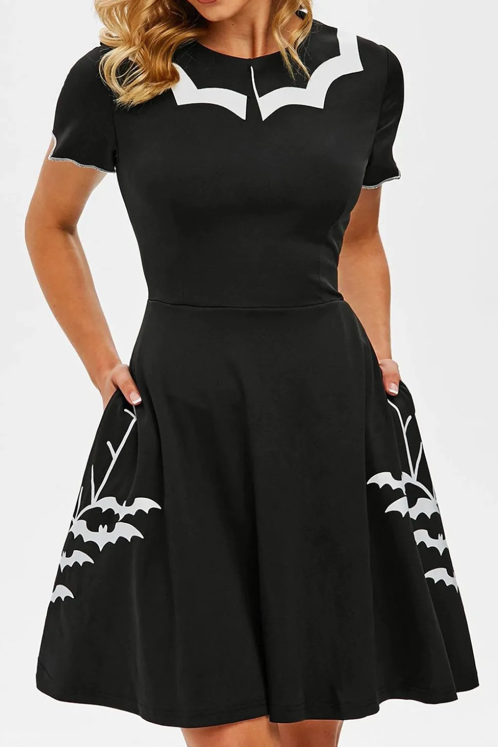 Vestido de Halloween de impressão de morcego preto
