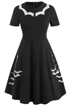 Vestido de Halloween de impressão de morcego preto