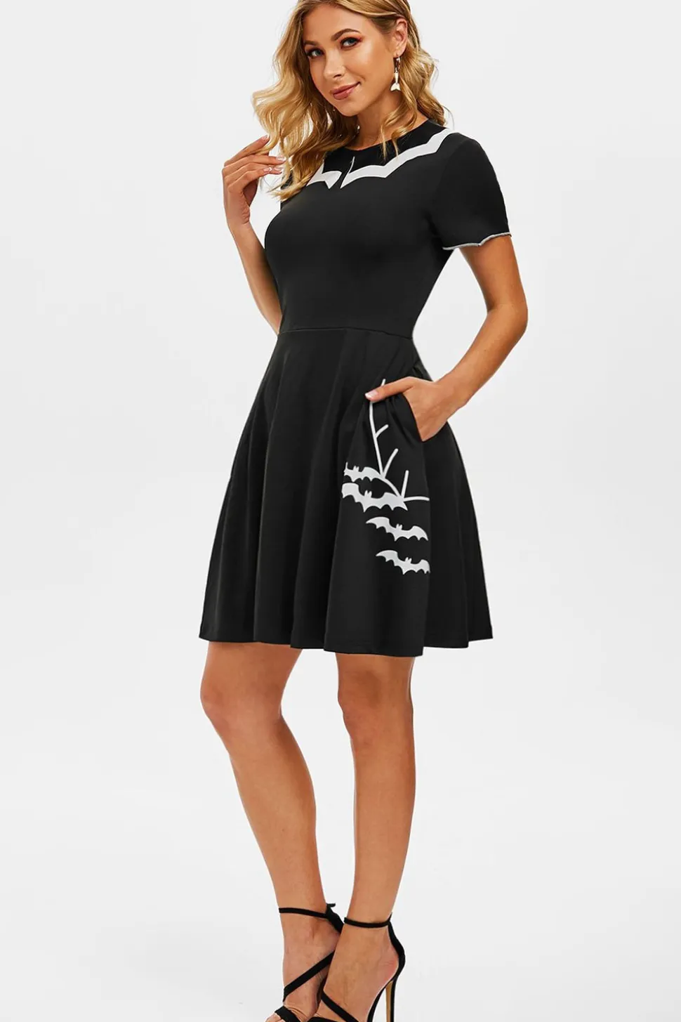 Vestido de Halloween de impressão de morcego preto