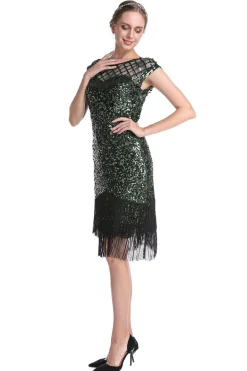 Vestido de lantejoula verde escura de 1920