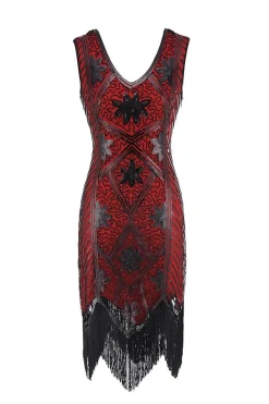 Vestido de lantejoulas vermelhas com decote em v
