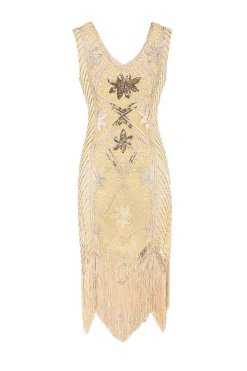 Vestido de lantejoulas vermelhas com decote em v