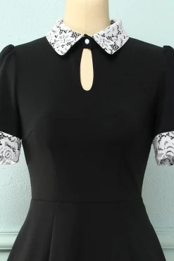 Vestido de lapela preto com bolsos