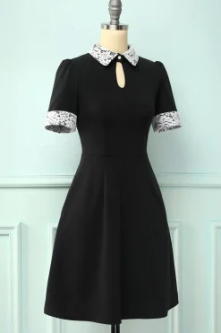 Vestido de lapela preto com bolsos