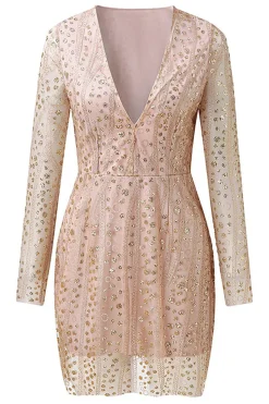 Vestido de mãe bodycon de mangas compridas douradas