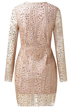 Vestido de mãe bodycon de mangas compridas douradas