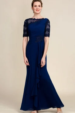 Vestido de Mãe da Noiva com Apliques Azul Marinha