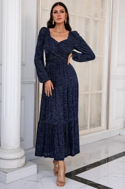 Vestido de mãe de mangas compridas da Marinha