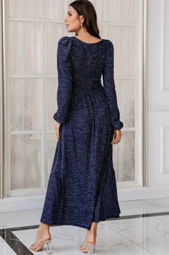 Vestido de mãe de mangas compridas da Marinha