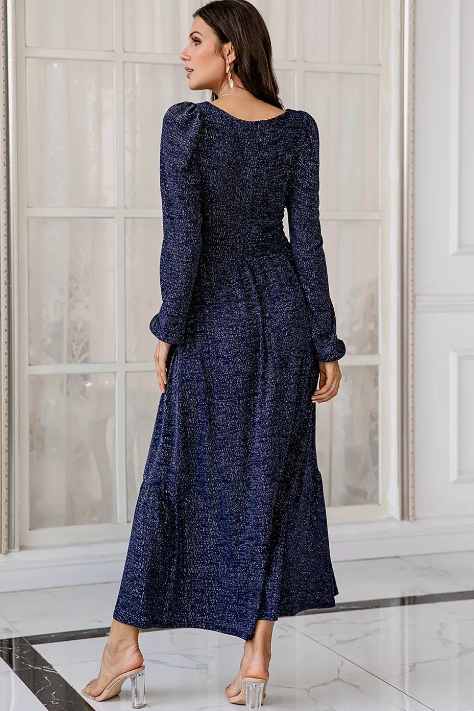 Vestido de mãe de mangas compridas da Marinha