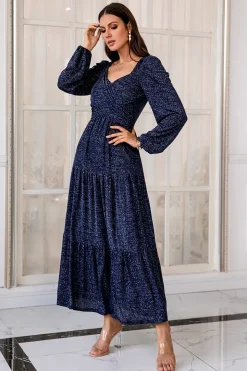 Vestido de mãe de mangas compridas da Marinha