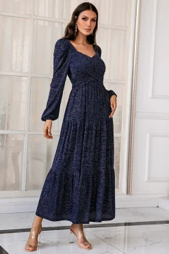 Vestido de mãe de mangas compridas da Marinha