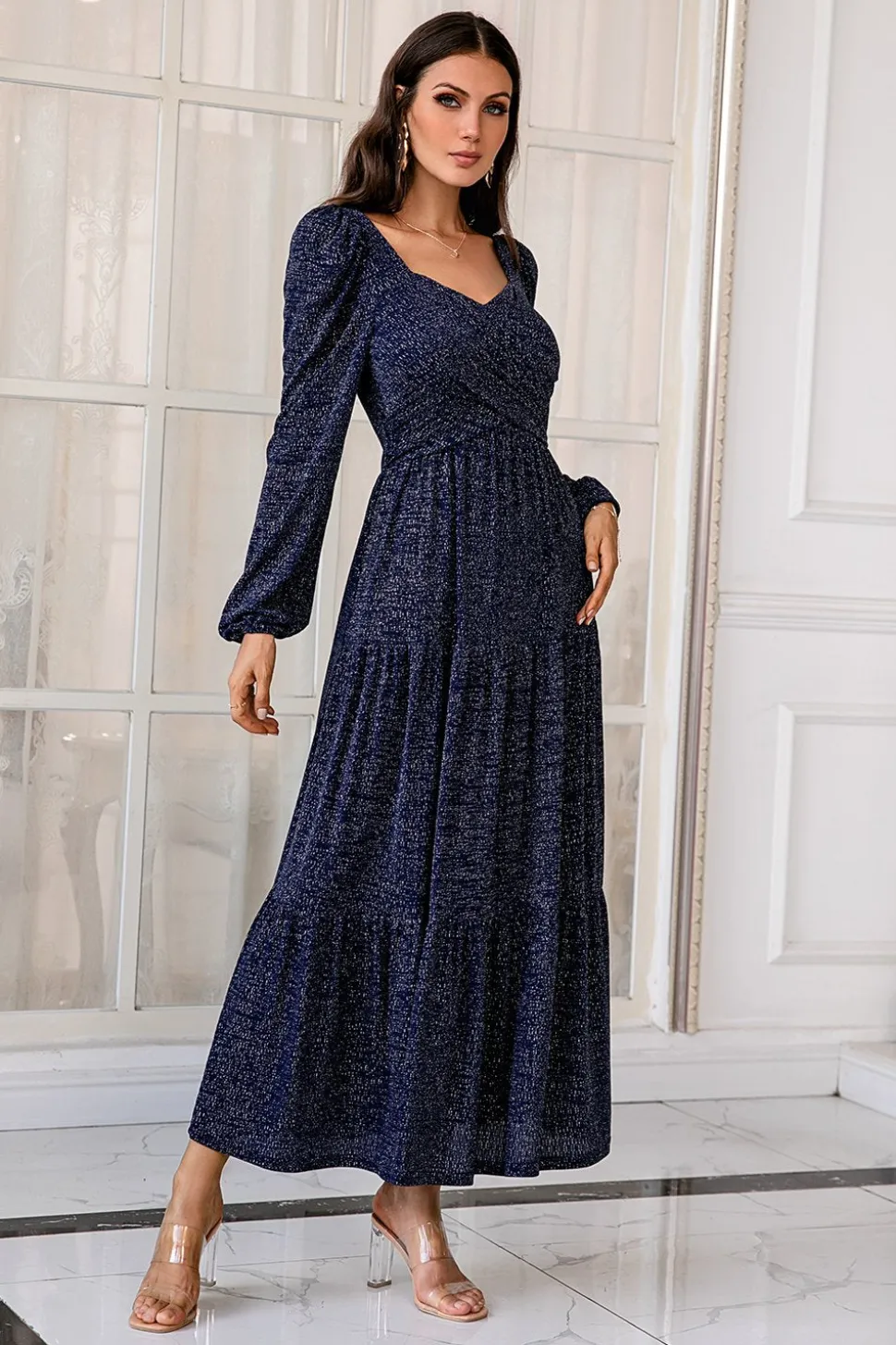 Vestido de mãe de mangas compridas da Marinha