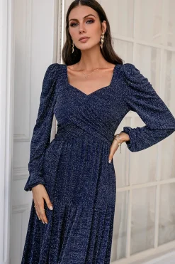 Vestido de mãe de mangas compridas da Marinha