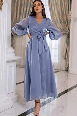 Vestido de mãe de mangas compridas azuis