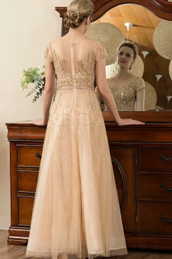 Vestido de Mãe de Noiva Ouro A-Line