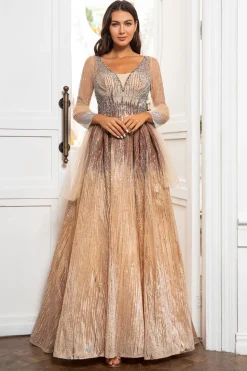 Vestido de mãe de ouro v luxuoso v com missangas