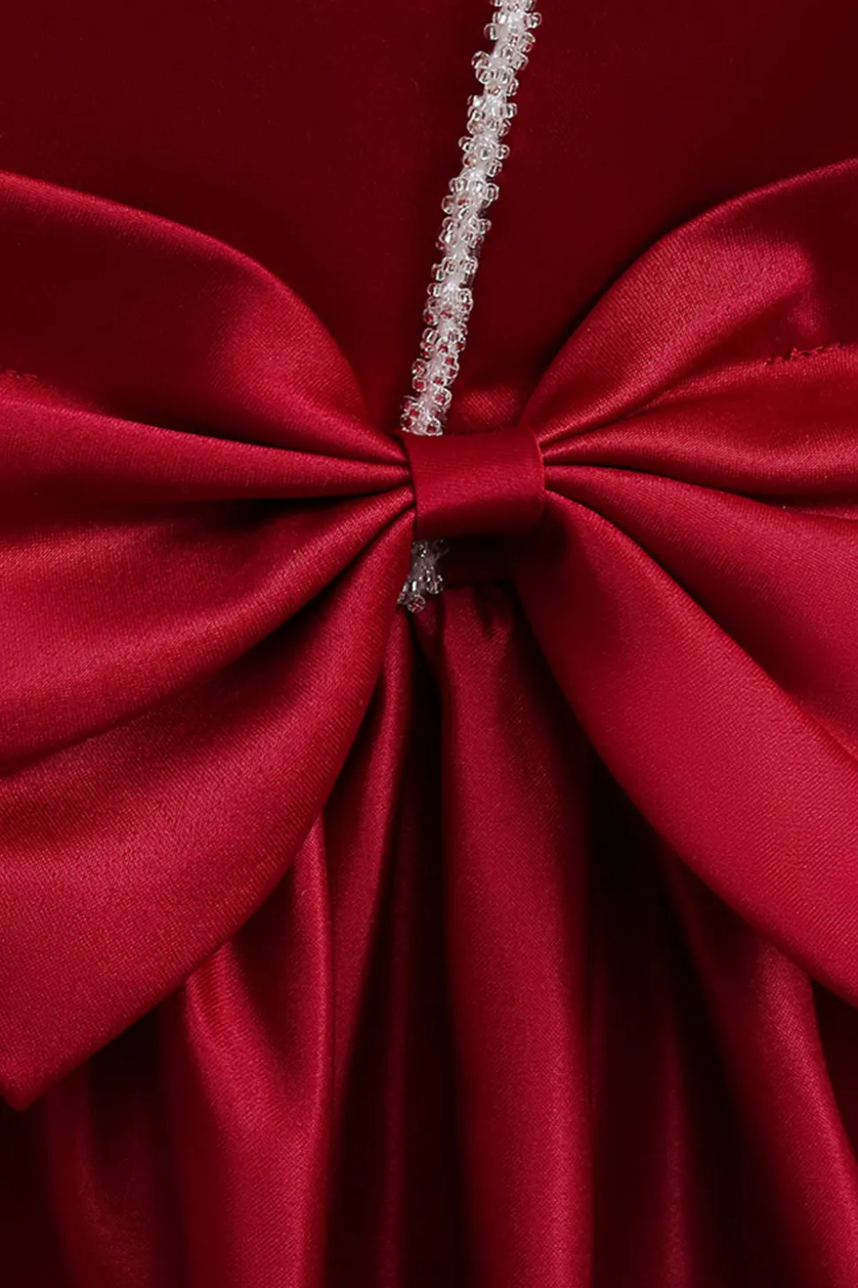 Vestido de menina de cetim Borgonha com arco