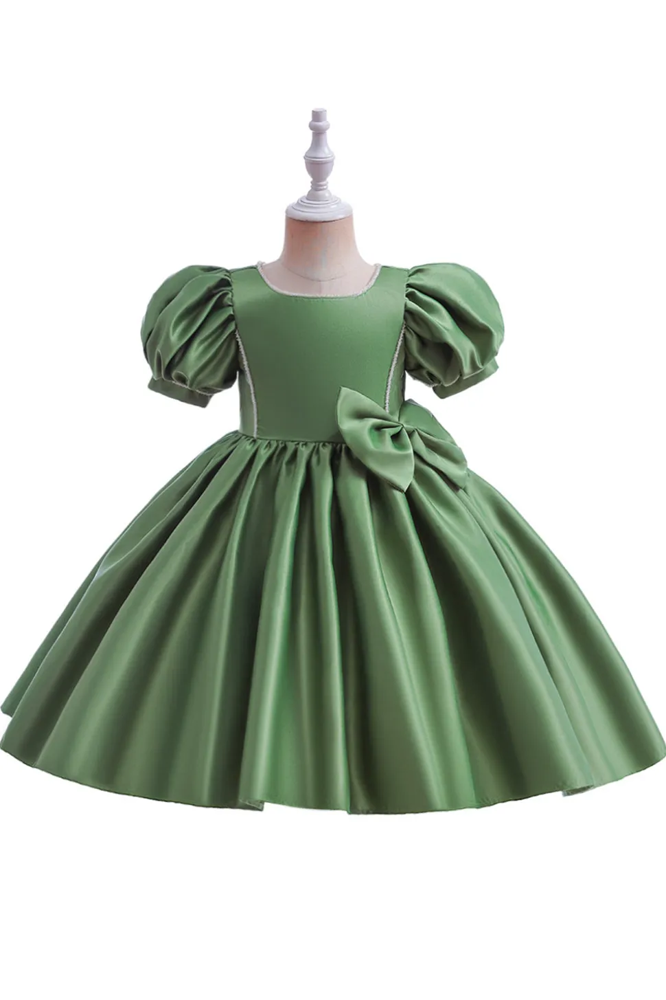 Vestido de menina de cetim Borgonha com arco